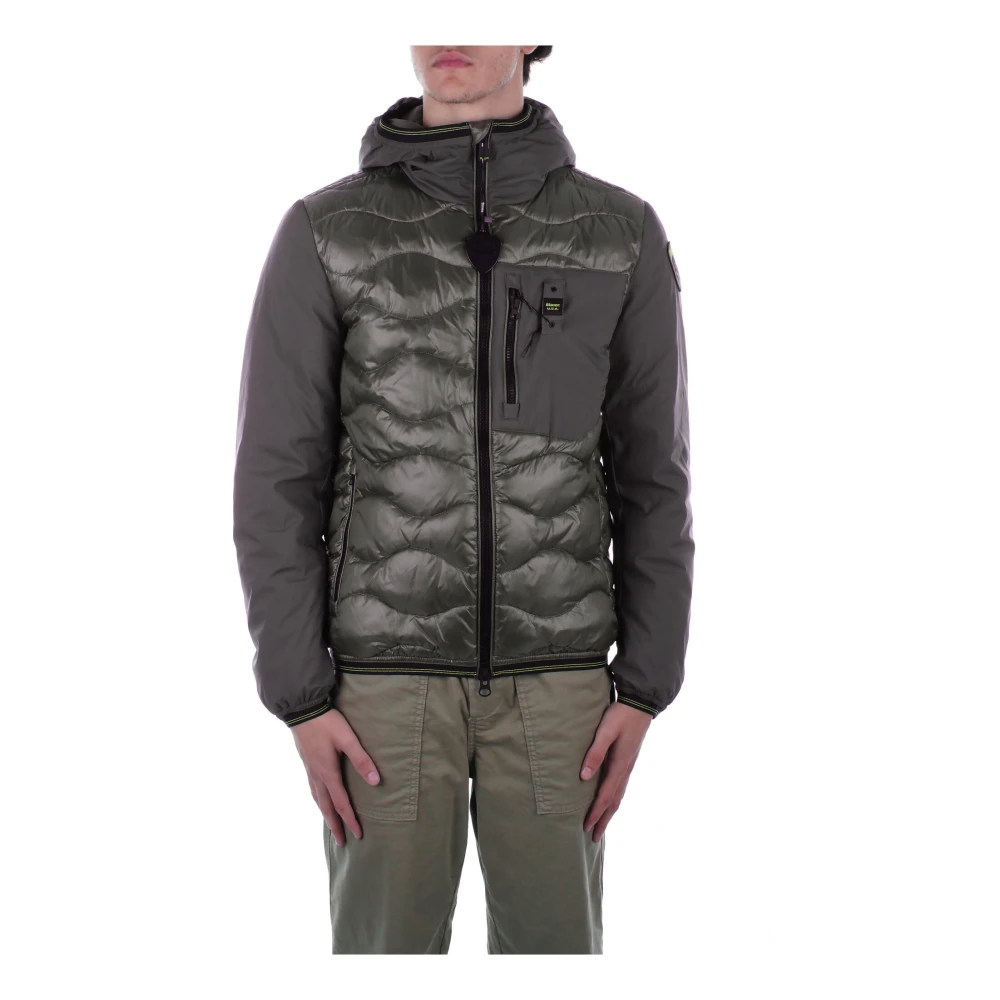 Blauer Groene Hoodie Jas Logo Rits Zakken Green Heren