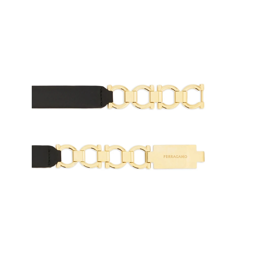Salvatore Ferragamo Zwart Goud-tone Leren Ketting Riem Black Dames
