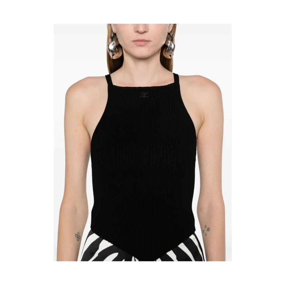 Courrèges Zwart Gebreid Geborduurd Logo Tanktop Black Dames