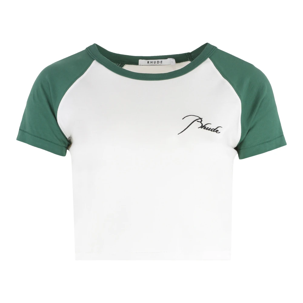 Rhude Logo Katoenen Crop Top Geribbelde Halslijn White Dames