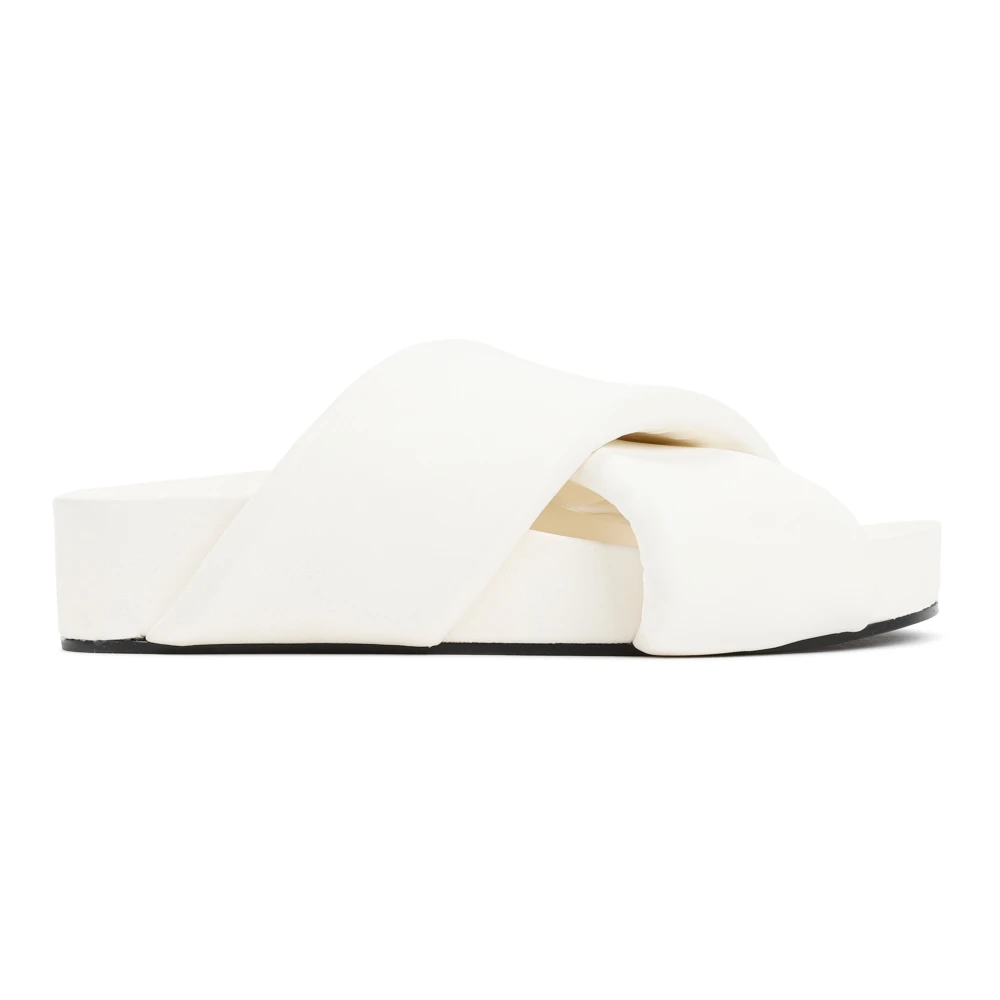 Jil Sander Vita Läder Vadderade Slides Sandaler White, Dam