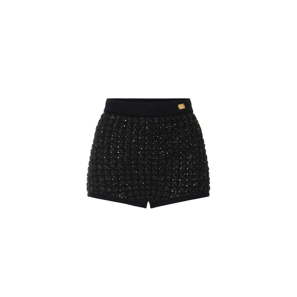 Elisabetta Franchi Women's Black Bouclé Shorts With Sequins