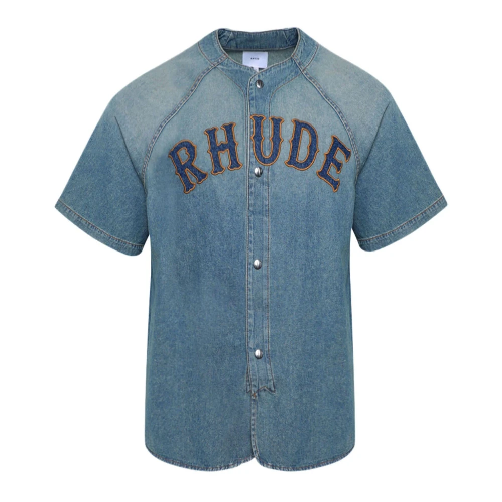 Rhude Denim Baseball Shirt Blue Heren