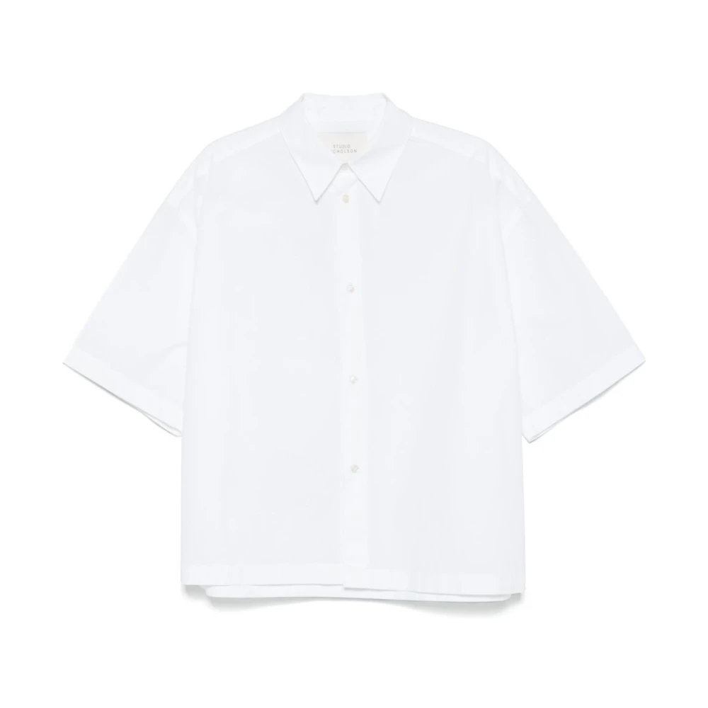 Studio Nicholson Witte Klassieke Kraag Shirt Korte Mouwen White Heren