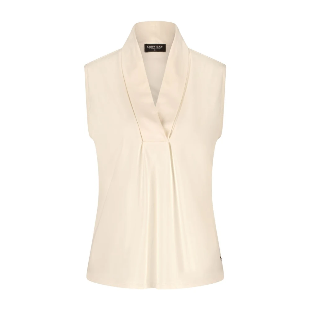 Lady Day Champagne V-hals Mouwloze Top White Dames