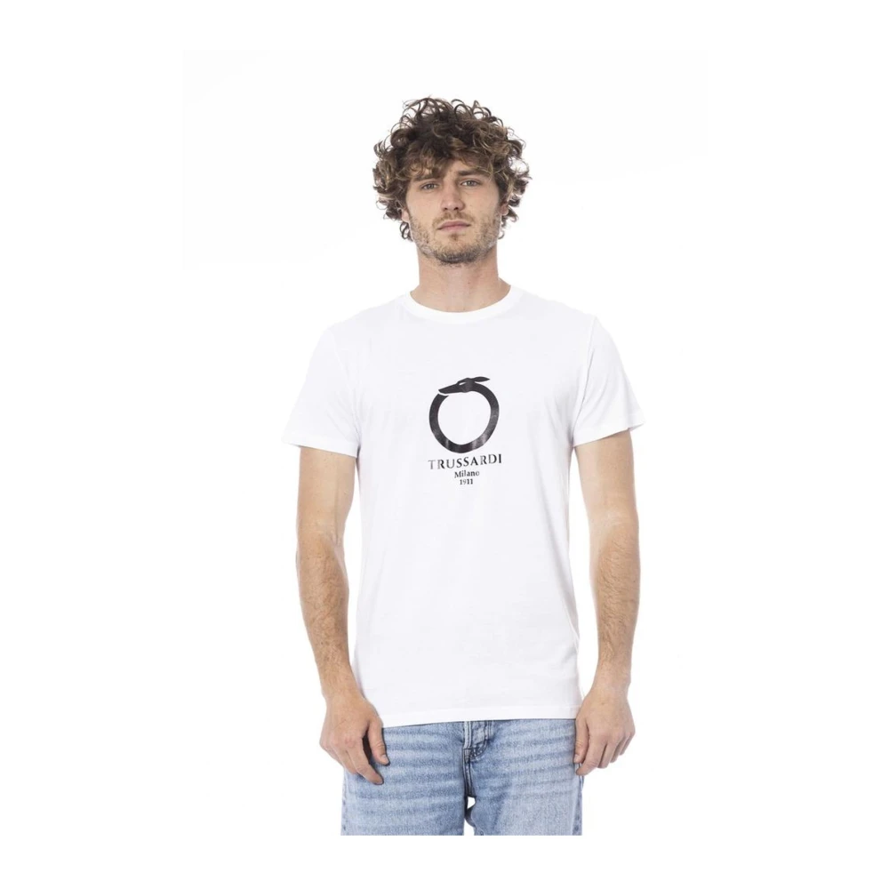 Trussardi Logo Print Crew Neck T-Shirt White Heren