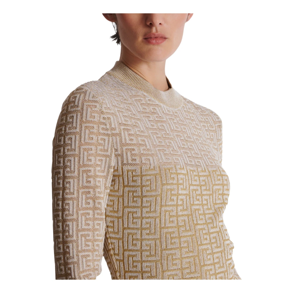 Balmain PB Labyrinth gebreide jurk Beige Dames
