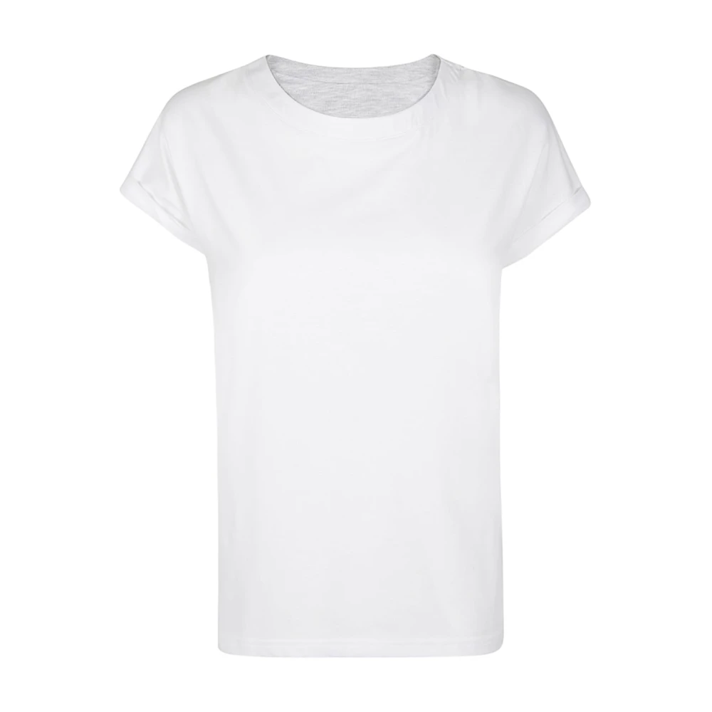Eleventy Katoen en Leren Ronde Hals T-Shirt White Dames