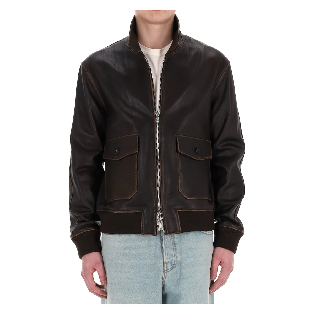 Officine Générale, Jacka, Herr, S, Brun Skinnjacka Urban Stil