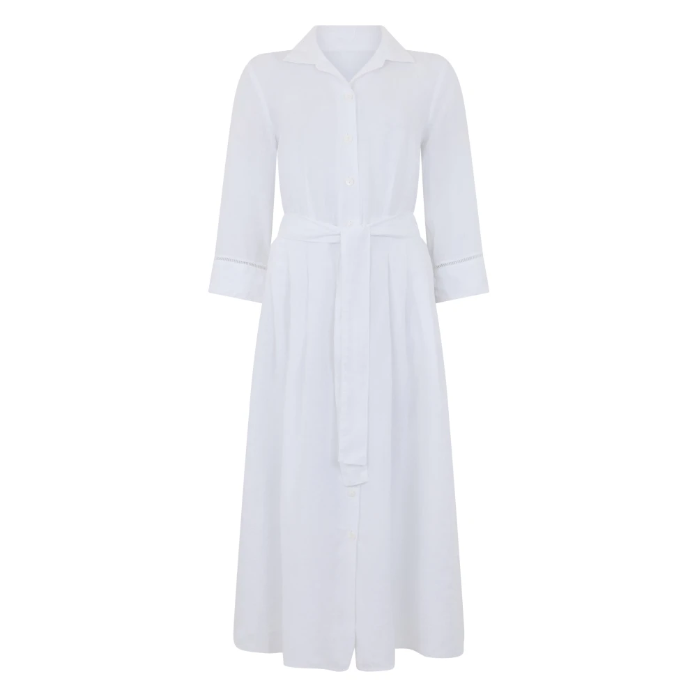 120% Lino White Long Linen Dress - Female - Shirt Dresses - 2XS - Dresses