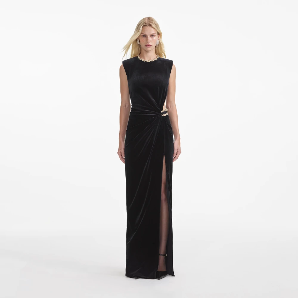 Self Portrait Zwart Velvet Embellished Maxi Jurk Black Dames