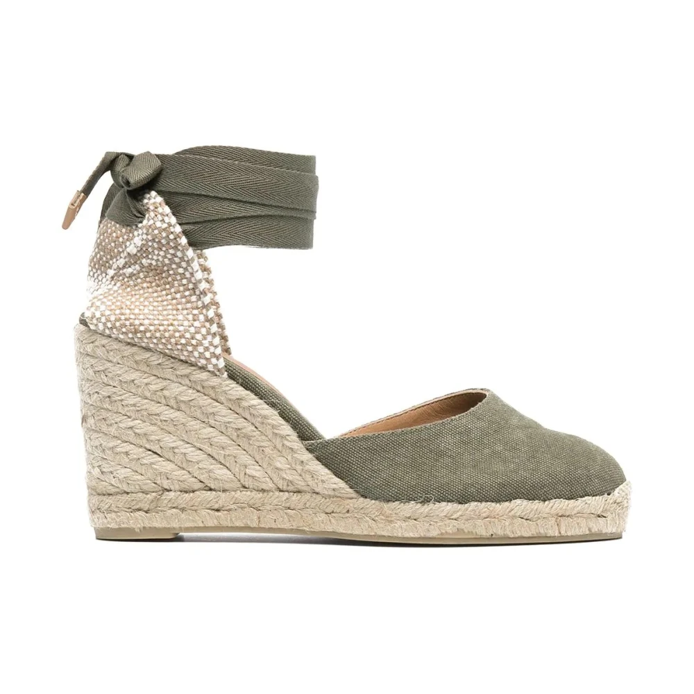 Castañer Women's Green Canvas Wedge Espadrille Sandals