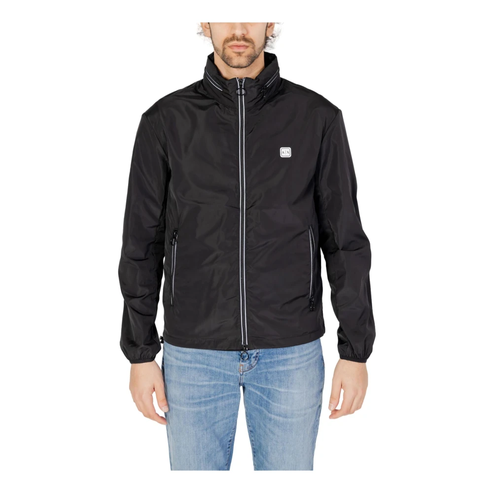 Armani Exchange Men's Black Polyester Turtleneck Jacket With Zip