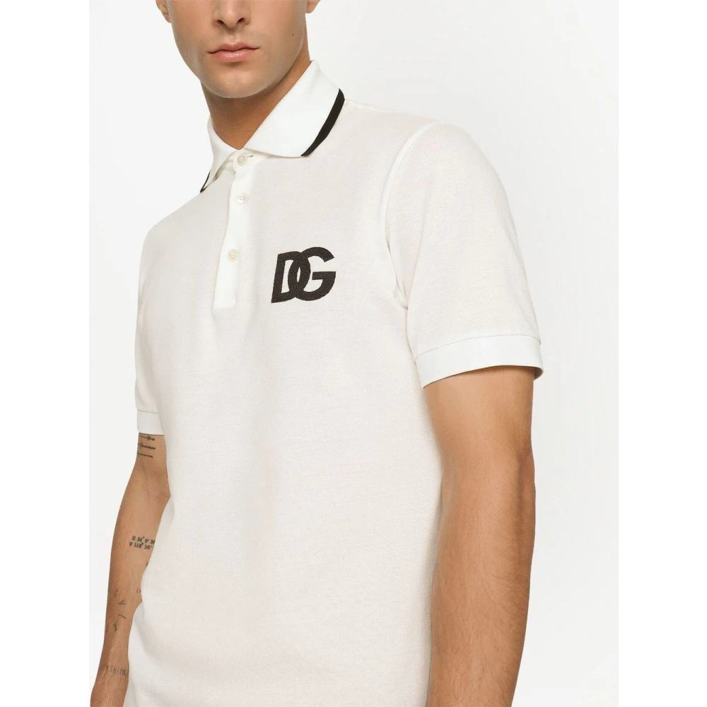 Dolce & Gabbana Logo-geborduurd Poloshirt Wit Katoen White Heren