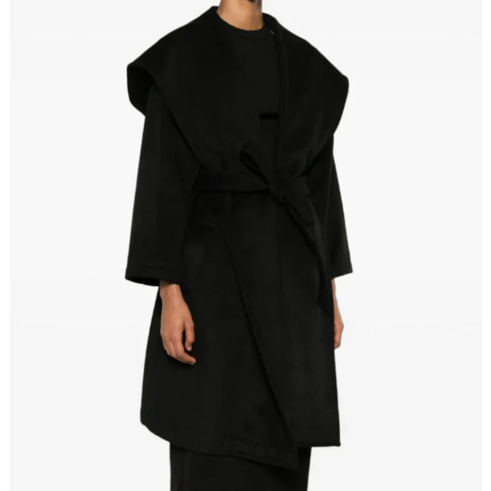 Twinset Zwarte jas met capuchon en riem Black Dames