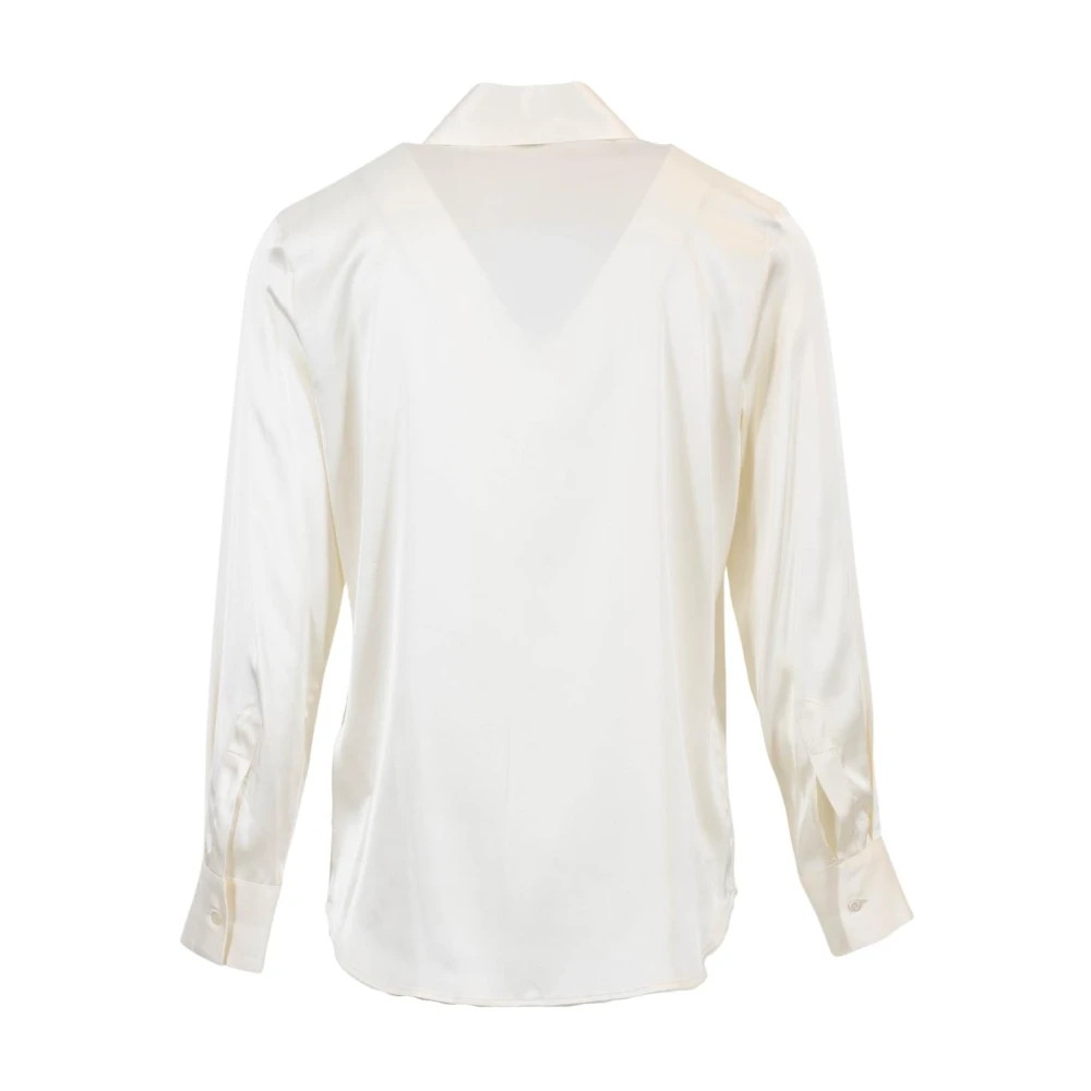 PESERICO Zijden Shirt V-hals Revers Manchetten Beige Dames