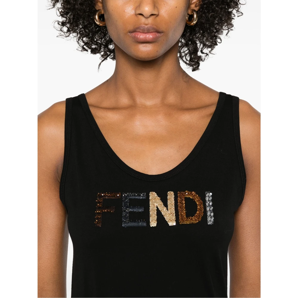 Fendi Zwarte Tanktop Logo Geborduurd Katoen Black Dames