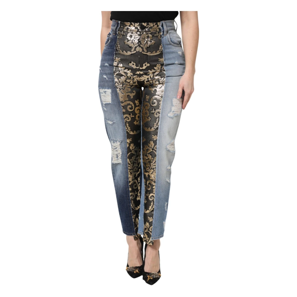 Dolce & Gabbana Women's Multicolor Slim Fit Jeans, S, Patchwork High Waist Denim Jeans