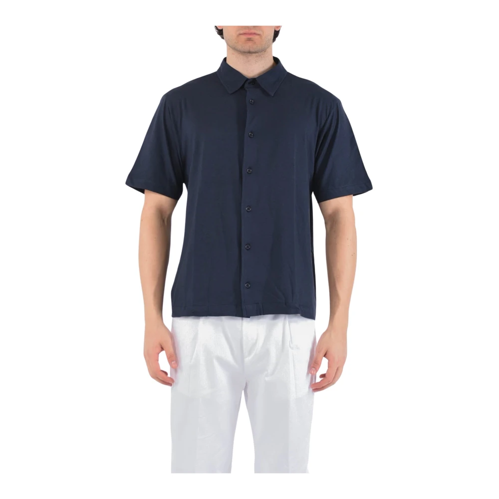 Paolo Pecora Jersey Shirt met Voorknoppen Blue Heren