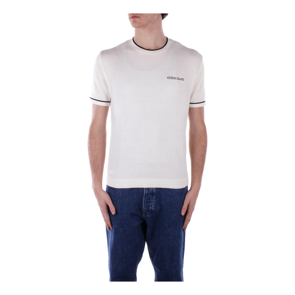 Guess Logo Voorkant Katoenen T-shirt Grote Pasvorm White Heren