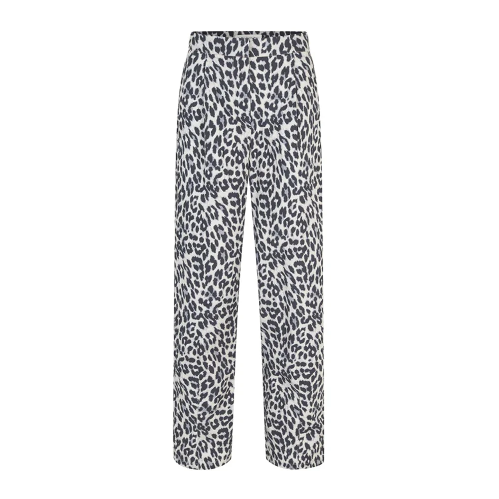 Lollys Laundry Women's Black Leopard Print Stylish Trousers - Straight Trousers - Xs - Trousers