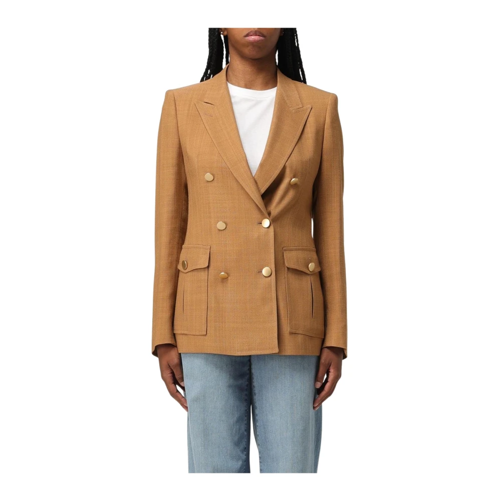 Tagliatore Women's Brown Blazers, M, Double-Breasted Blazer With Flap Pockets