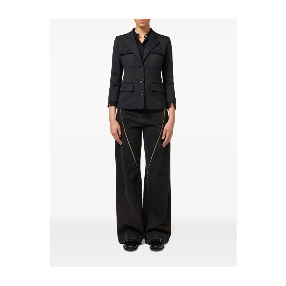 Elisabetta Franchi Zwarte Blazer met Puntige Revers Black Dames