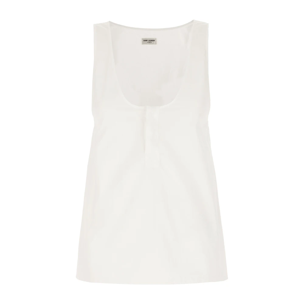 Saint Laurent Henley Mouwloze Tanktop White Dames