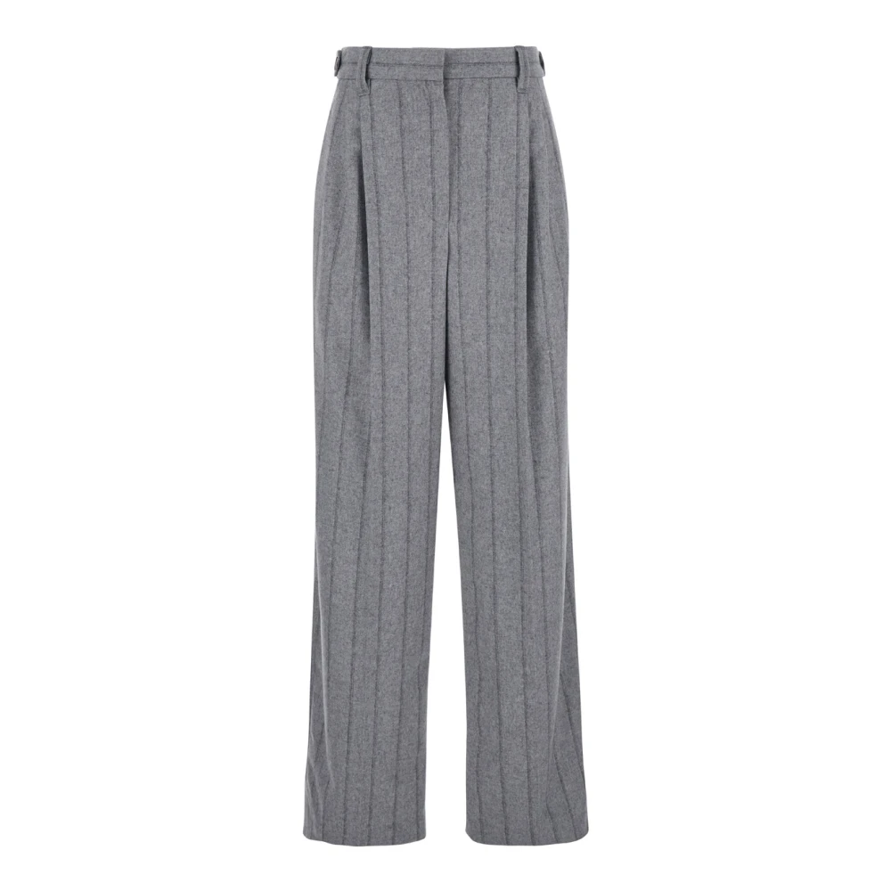 BRUNELLO CUCINELLI Grijze wollen broek met riemlussen Gray Dames