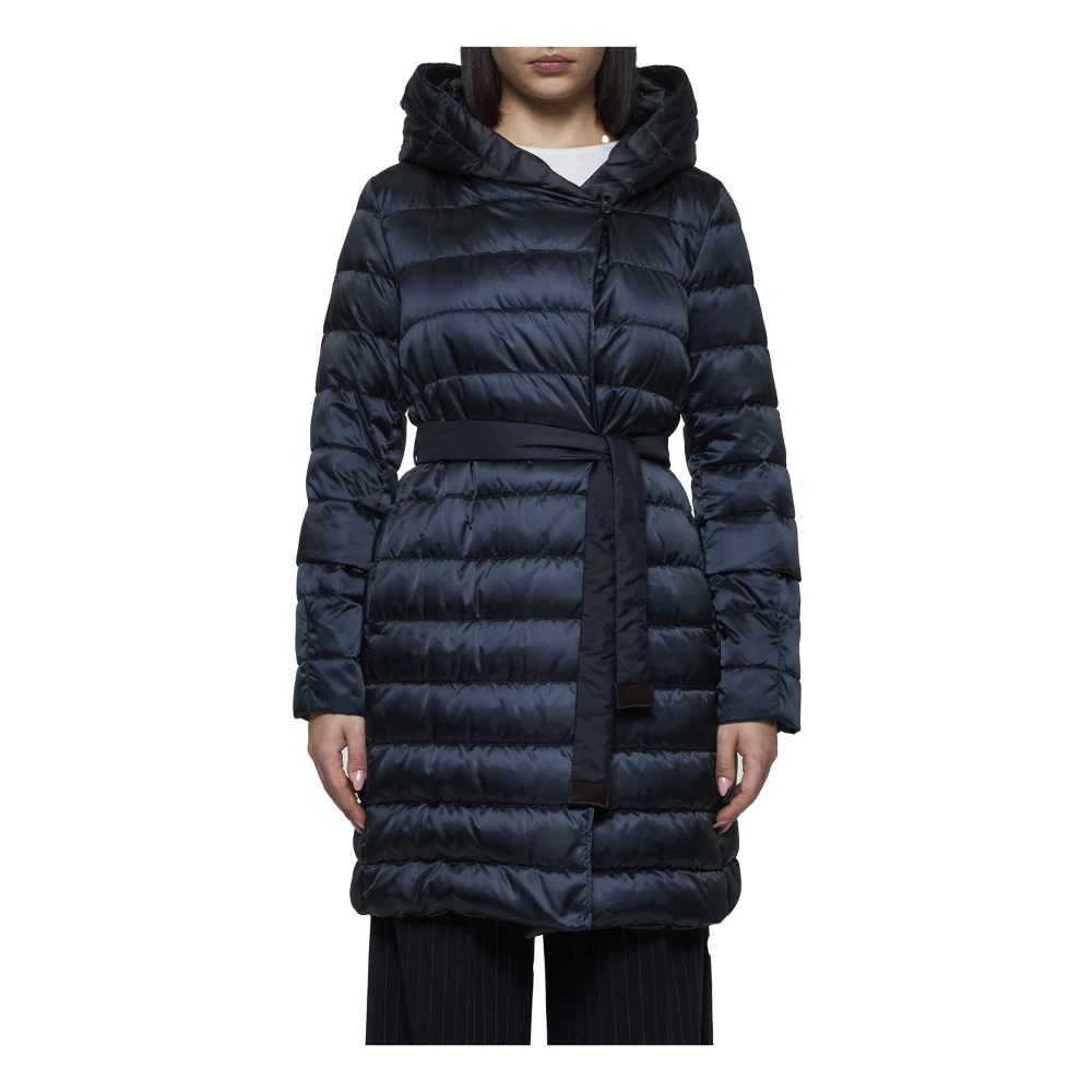Max Mara Blauwe Gewatteerde Donsjas met Capuchon Blue Dames