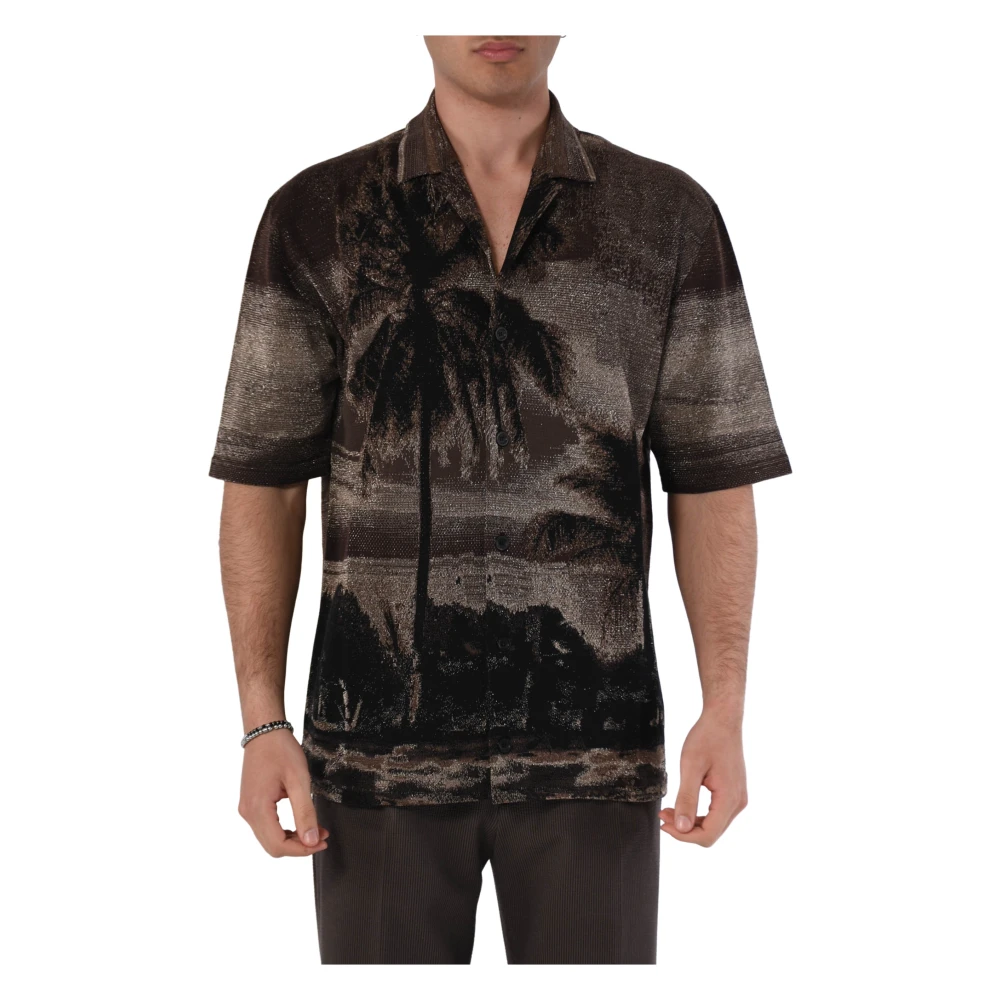 Roberto Collina Jacquard palm overhemd Black Heren