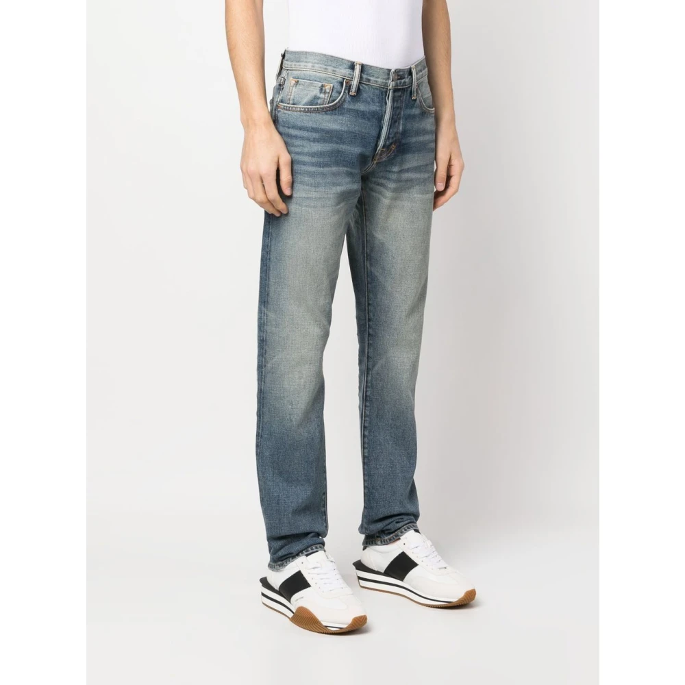 Tom Ford Slim-Fit Denim Jeans met Suede Logo Blue Heren