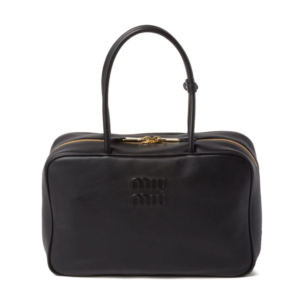 Miu Miu Women's Black Cotton/Leather Handbag With Zip - Handbags - One Size - Bags