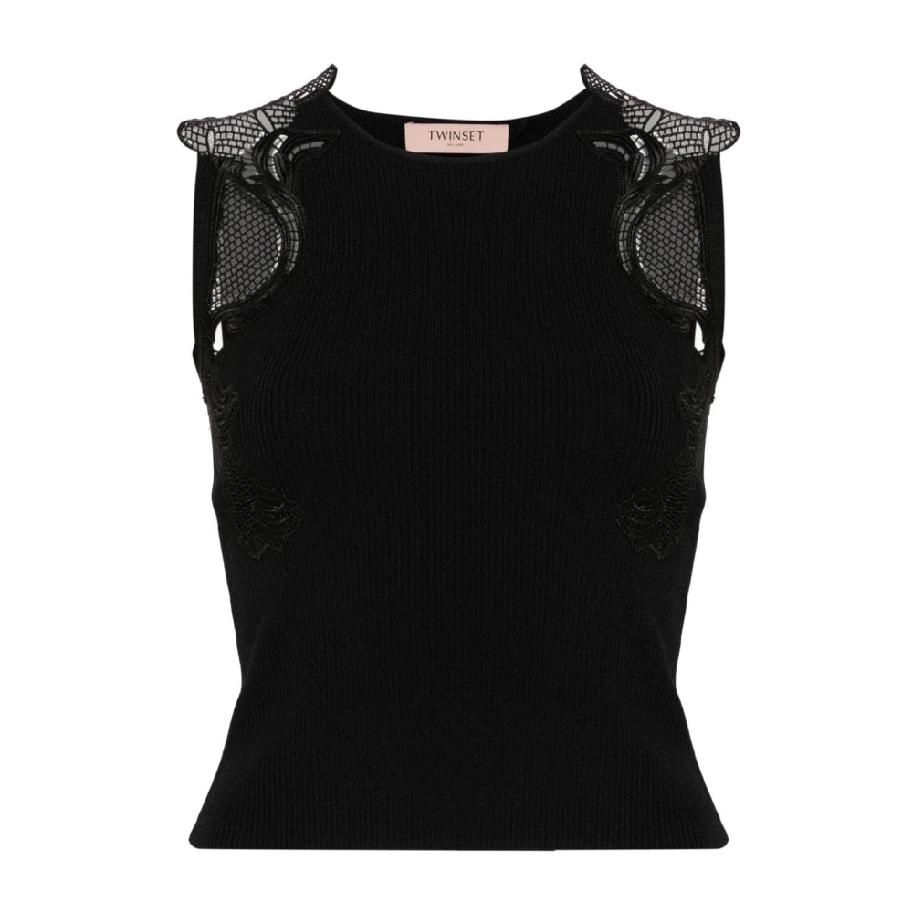 Twinset Zwart Kant Detail Mouwloze Top Black Dames