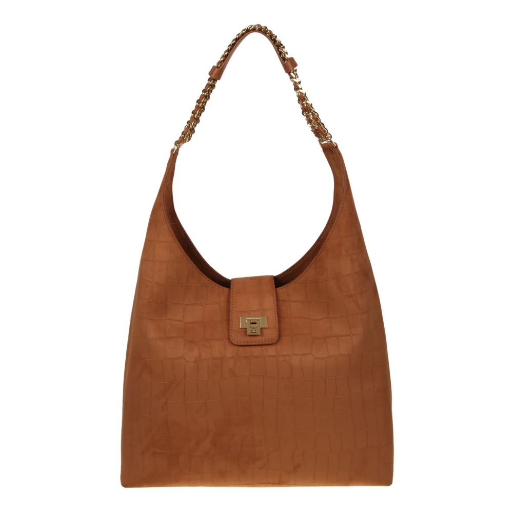 Elisabetta Franchi Women's Brown Shoulder Bags, One Size, Suede Hobo Bag