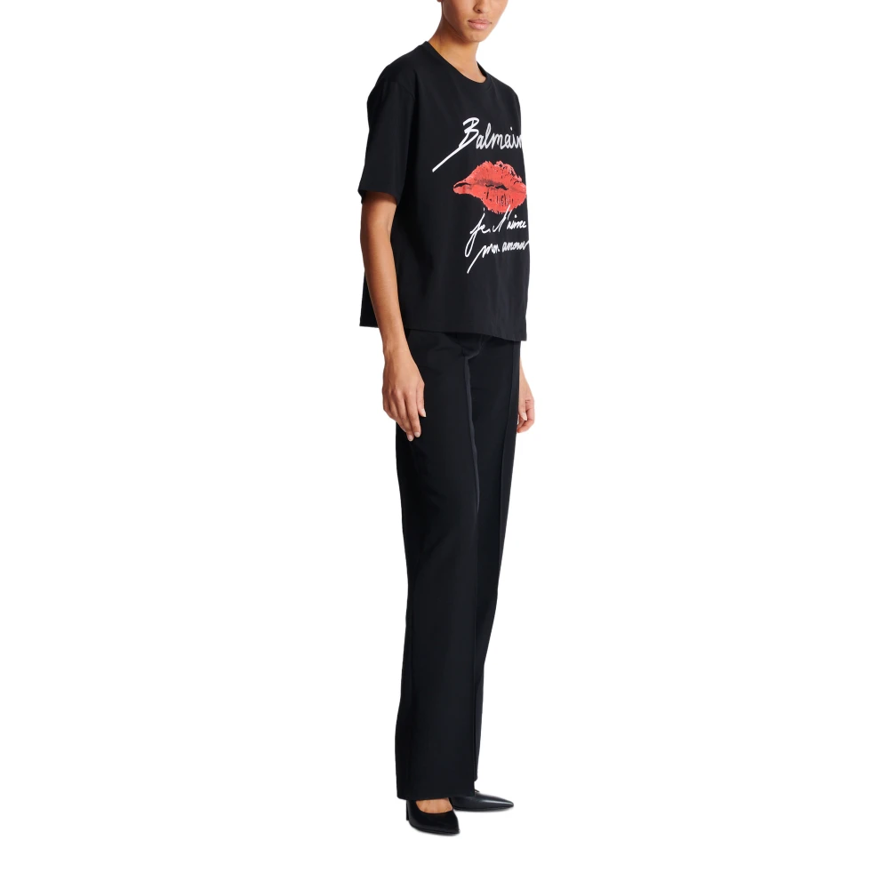 Balmain T-shirt met korte mouwen met Kiss print Black Dames