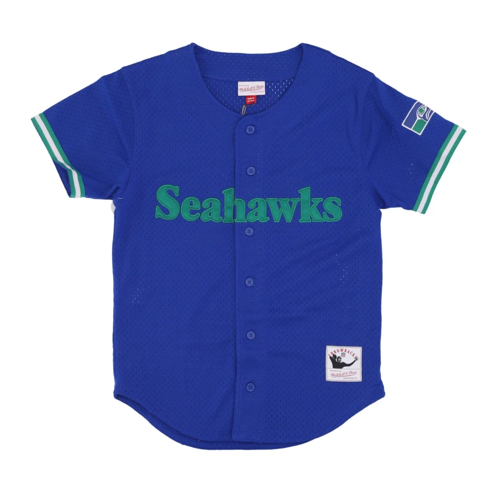 Mitchell & Ness Seattle Seahawks Mesh Button Front Shirt Blue Heren