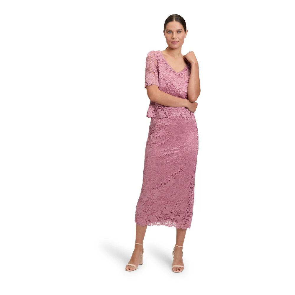 Vera Mont Elegante Kanten Rok met Strikdetail Pink Dames