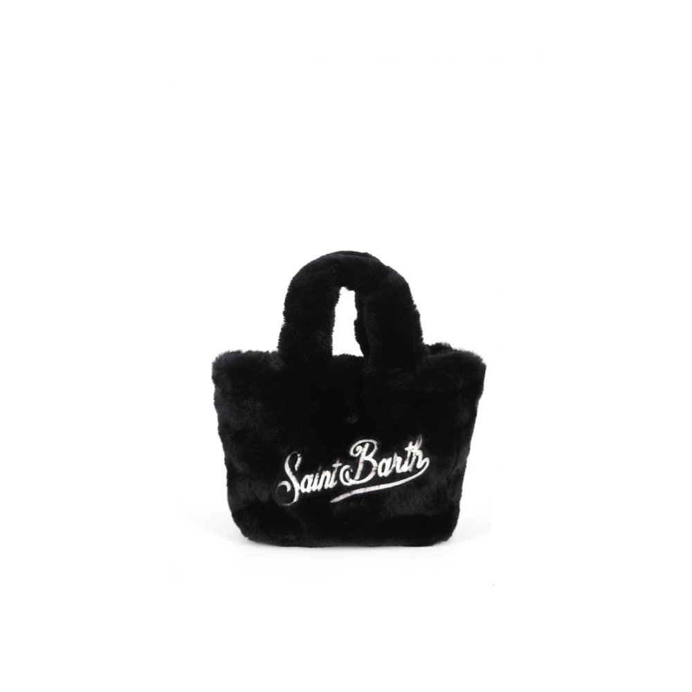 MC2 Saint Barth Zwarte faux-fur schoudertas met logo Black Dames