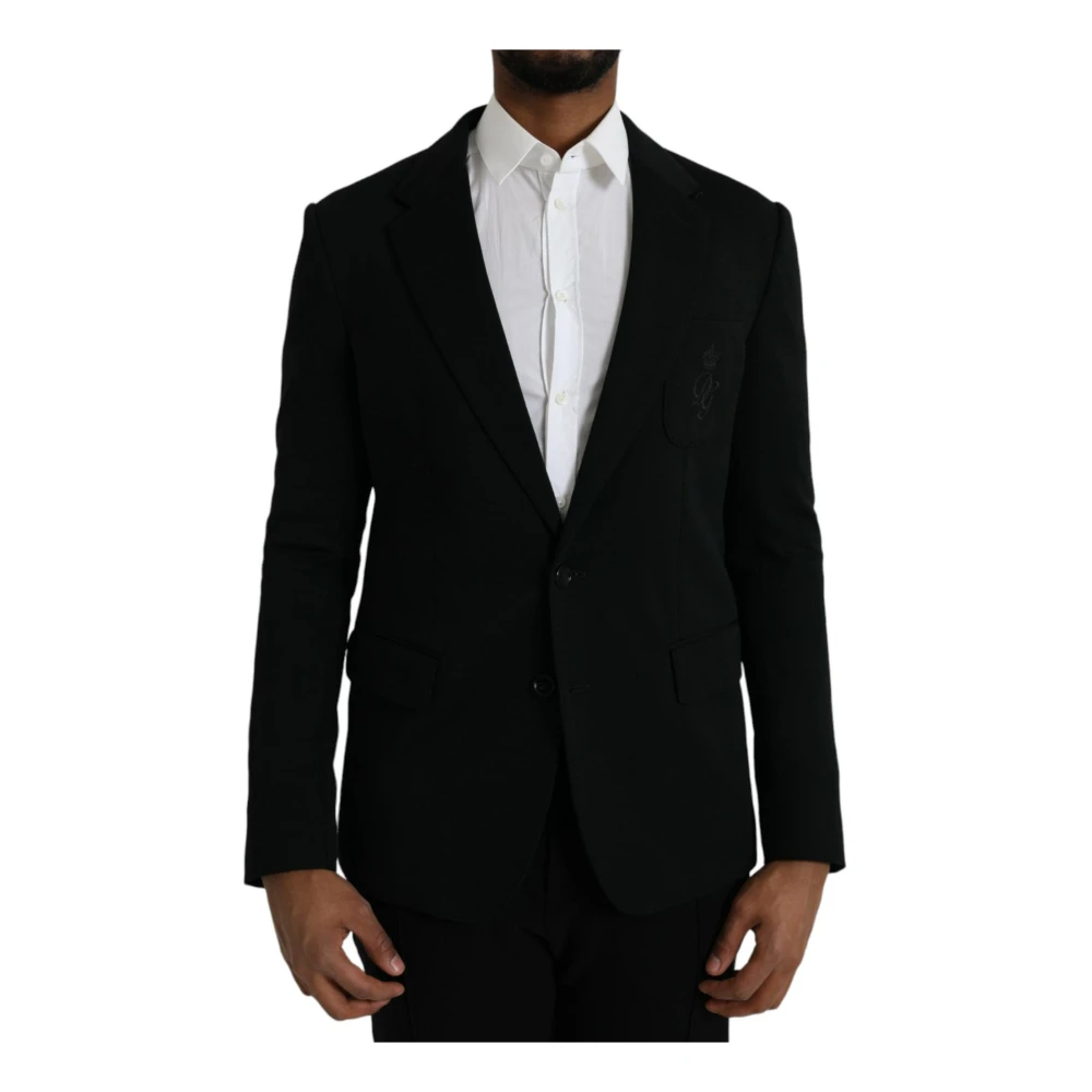 Dolce & Gabbana , Blazers, Male, Black, L, Knit Blazer Dg Crown Patch - Image 3