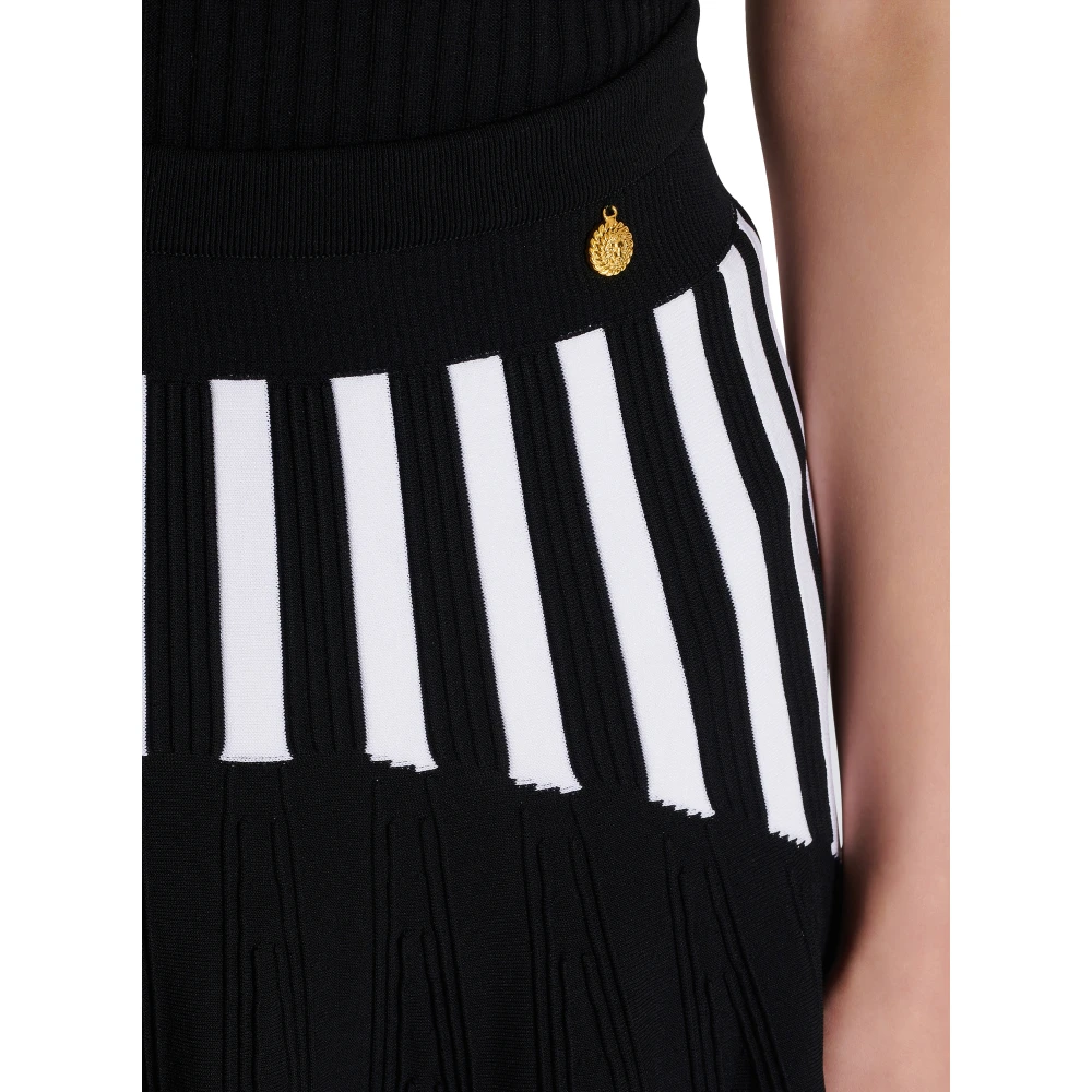 Balmain Geplooide gestreepte gebreide rok Black Dames