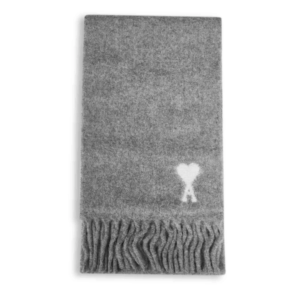 Ami Paris Unisex Grigio - Sciarpa In Lana Con Logo - Accessories - One Size - Immagine 3