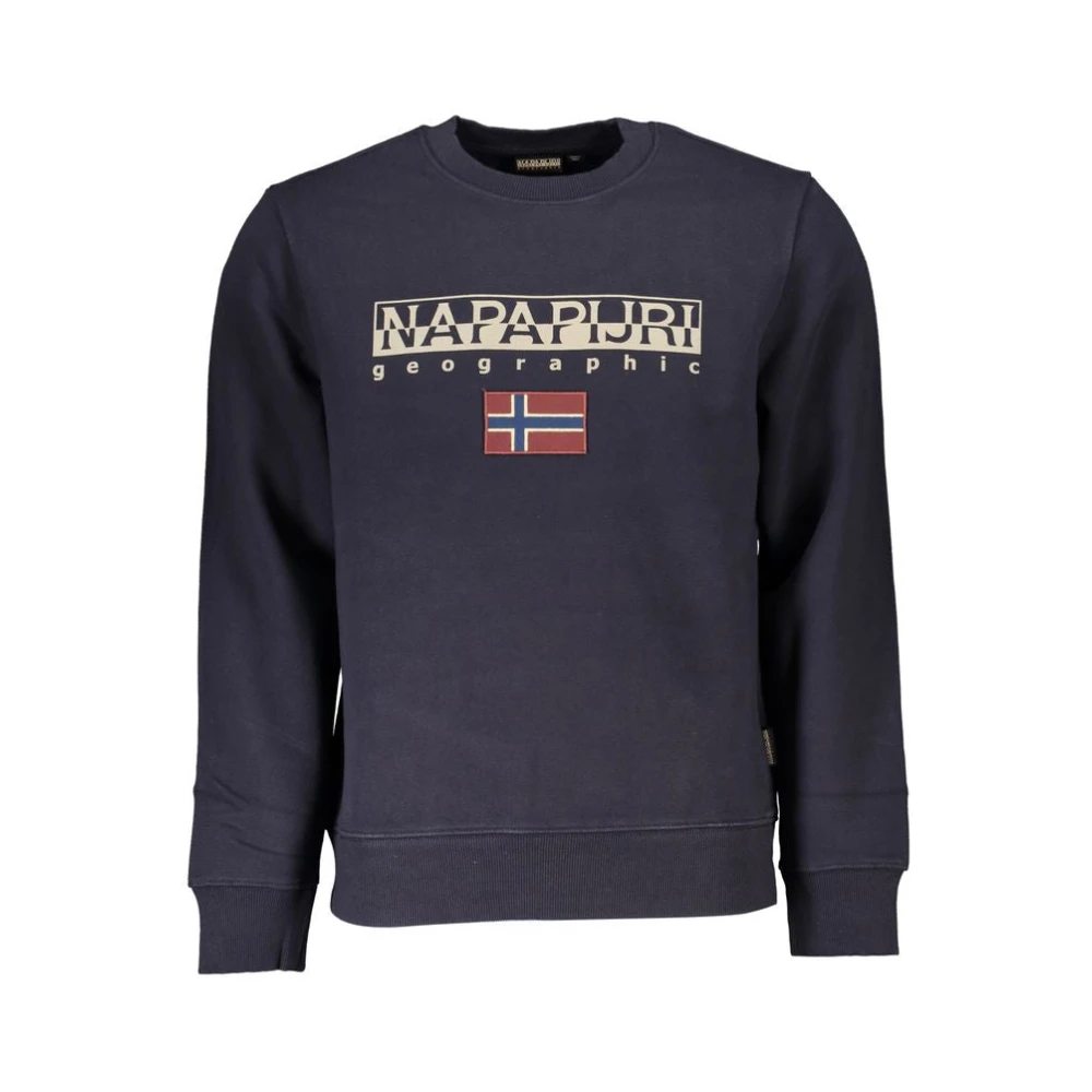 Napapijri Blå Fleece Tröja med Rund Hals Blue, Herr