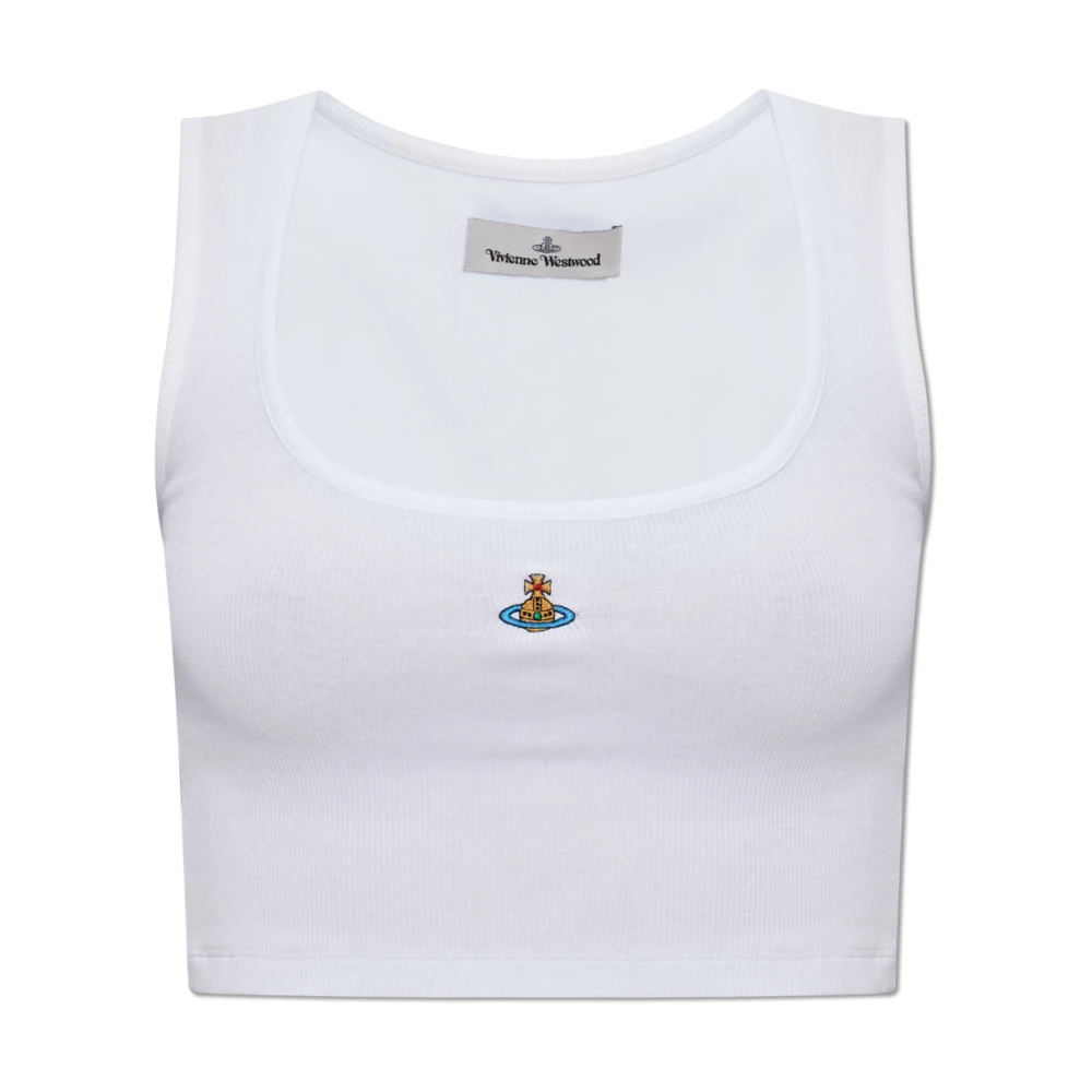 Vivienne Westwood Women's White Sleeveless Tops, M, Top With Embroidered Logo