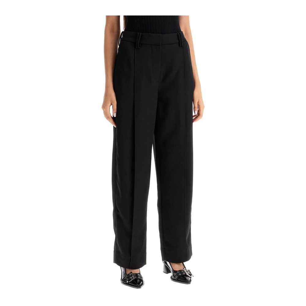 Ganni Vloeibare Twill Geplooide Broek Black Dames