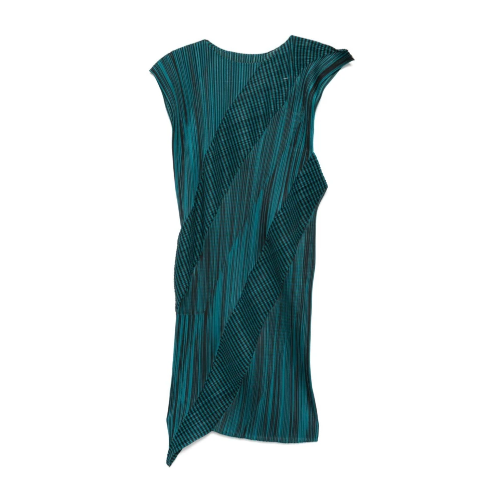 Issey Miyake Blauw Groene Cosmic Rays Jurk Green Dames