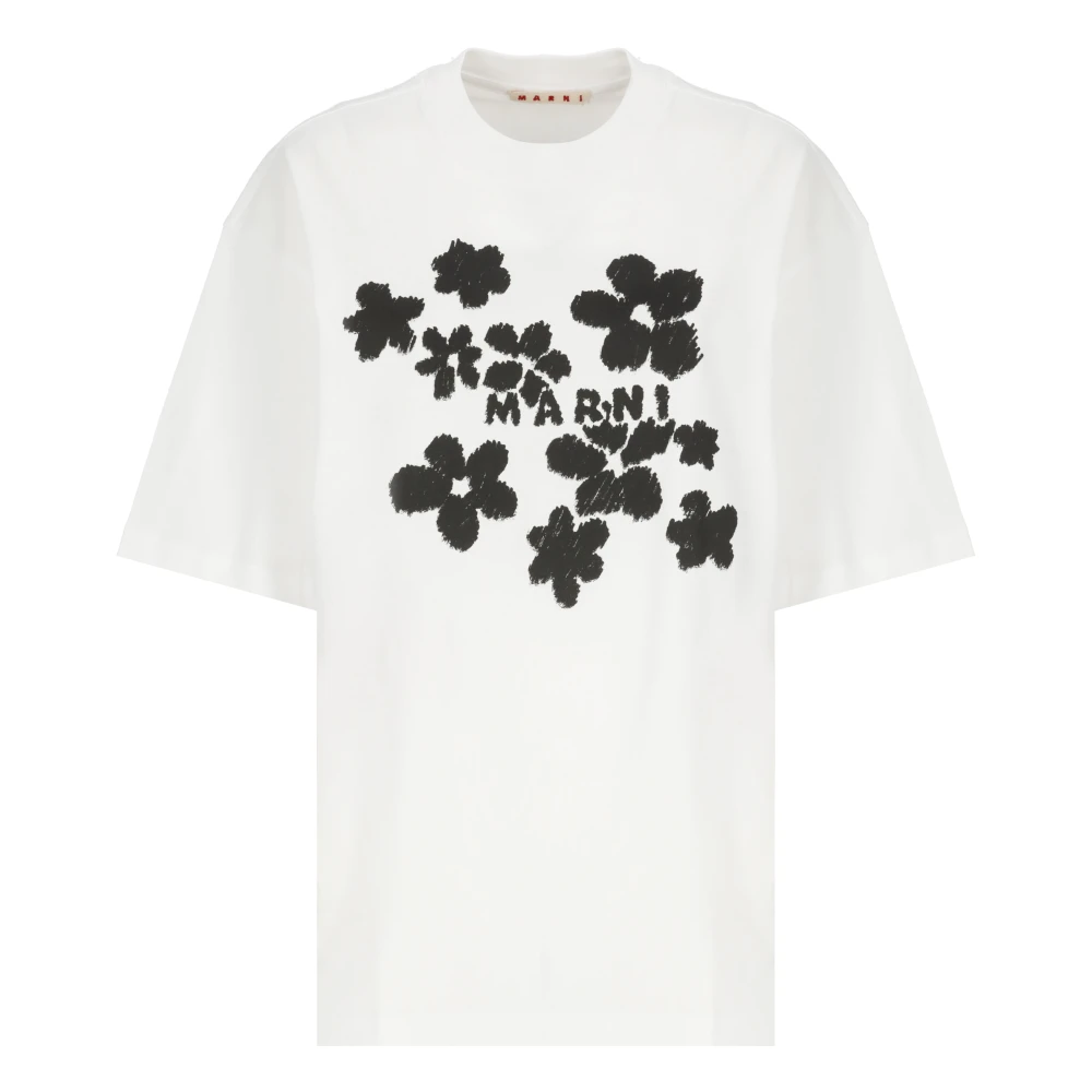 Marni Witte Katoenen T-shirt Ronde Hals Korte Mouwen White Dames