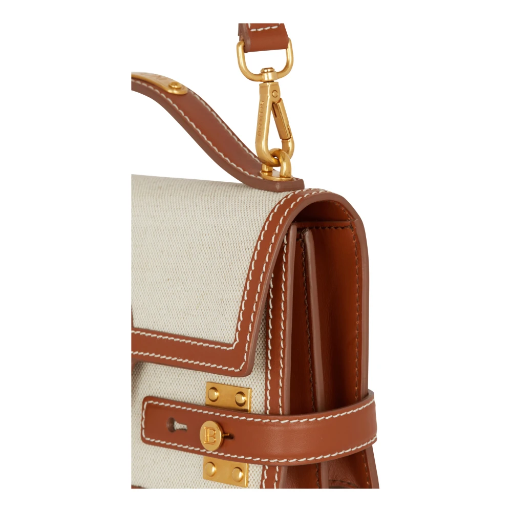 Balmain B-Buzz 24 canvas en leren tas Beige Dames