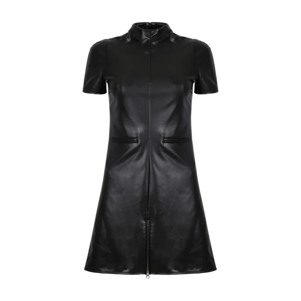 Courrèges Zwarte A-Lijn Leren Jurk Black Dames
