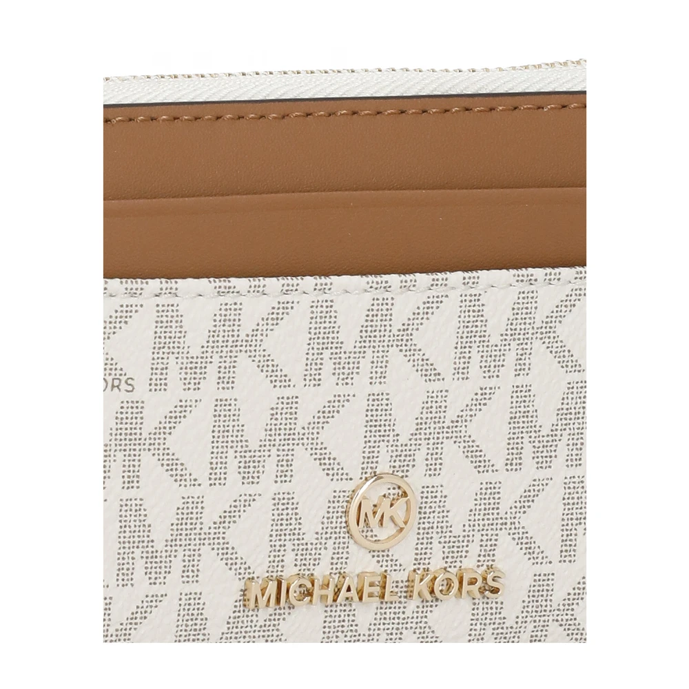 Michael Kors Ivoor Canvas en Leren Portemonnee met Gouden Metalen Details Beige Dames